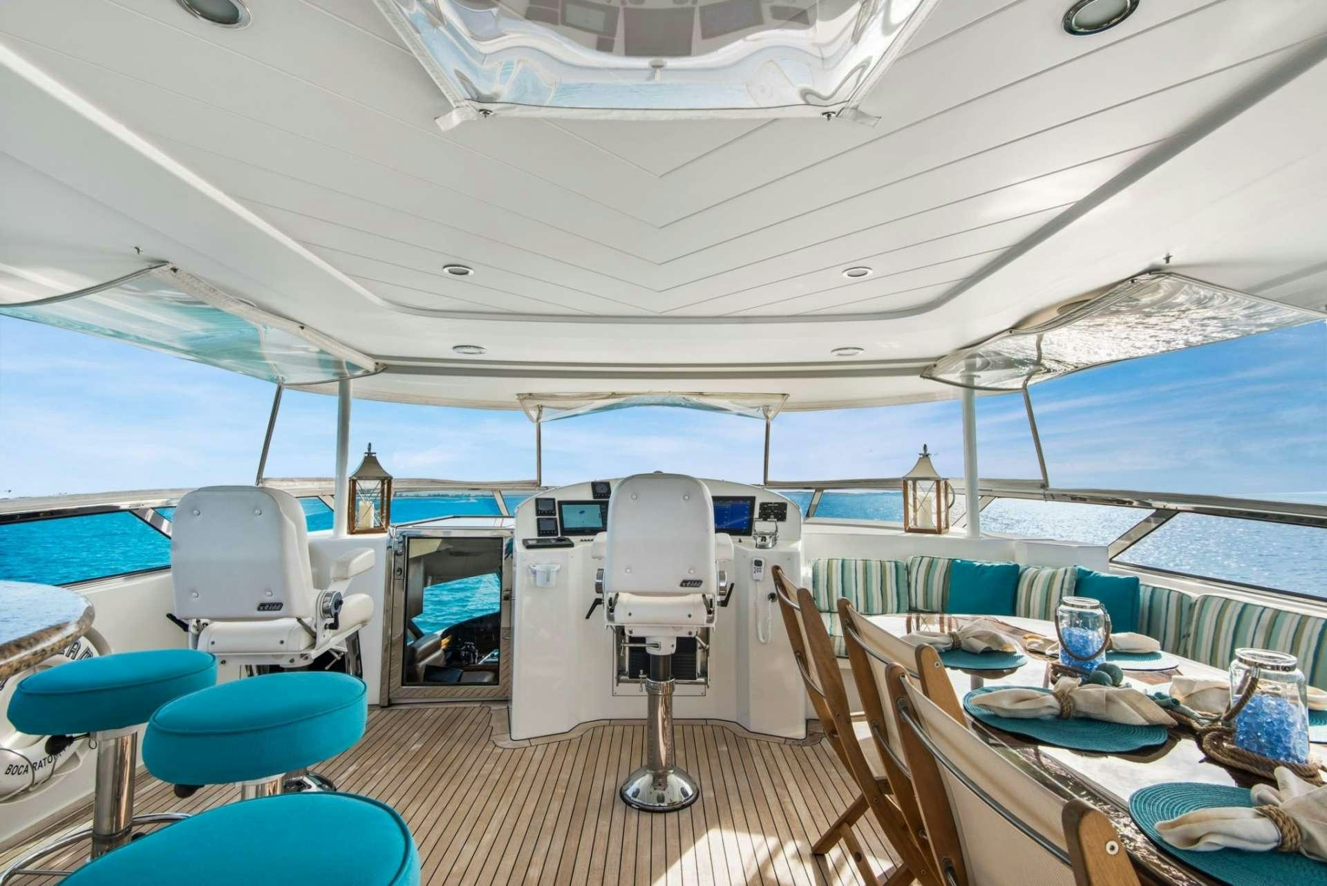 a boat with a table and chairs aboard PIPE DREAMS Yacht for Charter