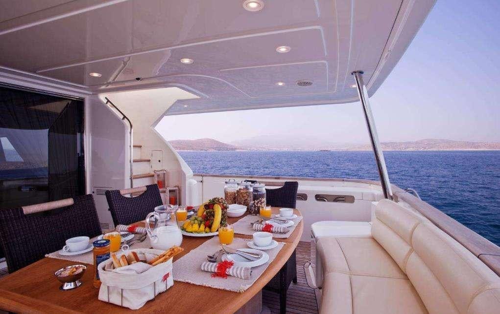 a table with food on it aboard DANA Yacht for Charter