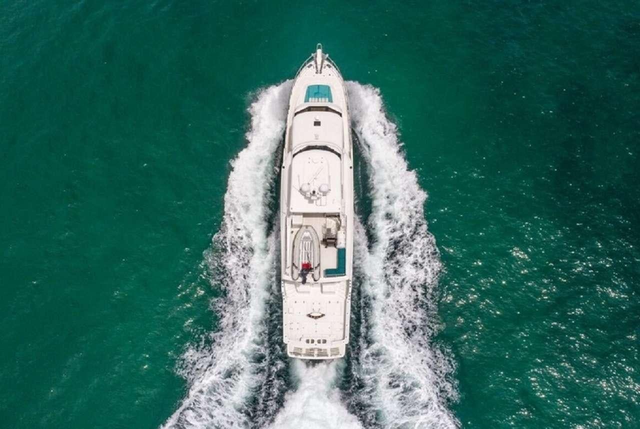 a white rocket in the water aboard ANDIAMO Yacht for Charter