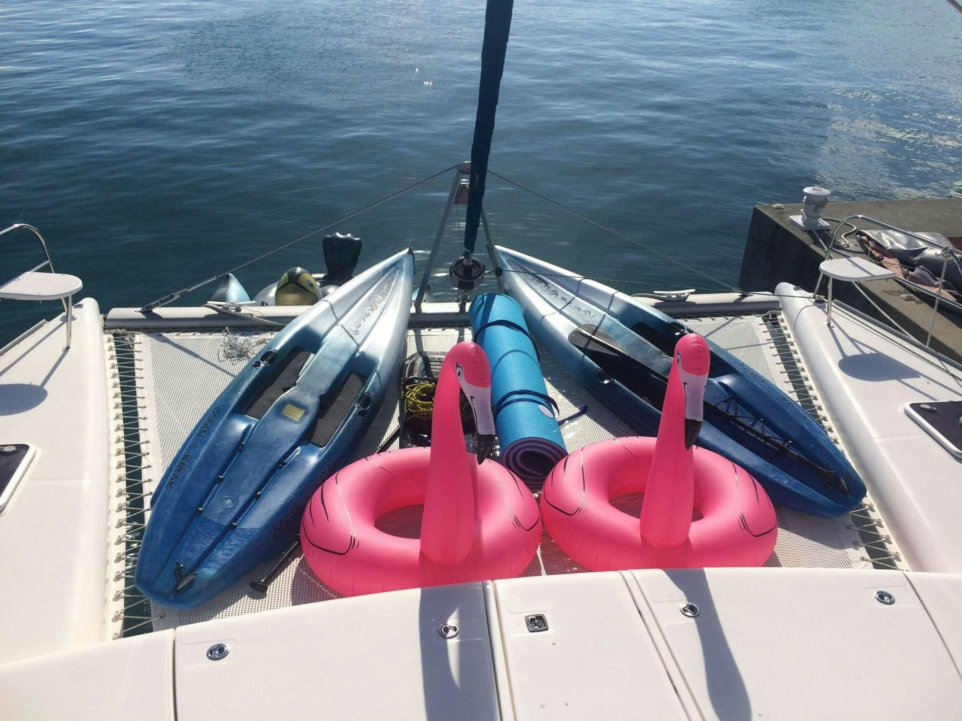 a boat with red seat and white trim on the front aboard DEEPBLUE Yacht for Charter