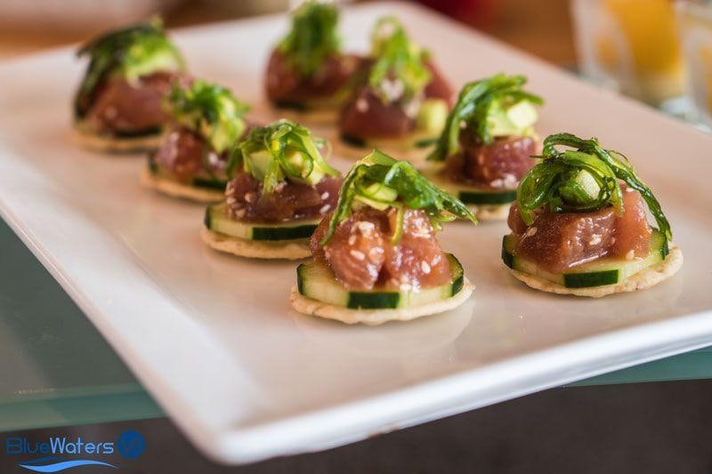 a plate of food aboard LUAR Yacht for Charter