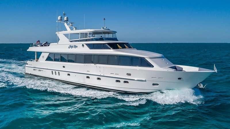 a white yacht on the water aboard HIGH RISE Yacht for Charter