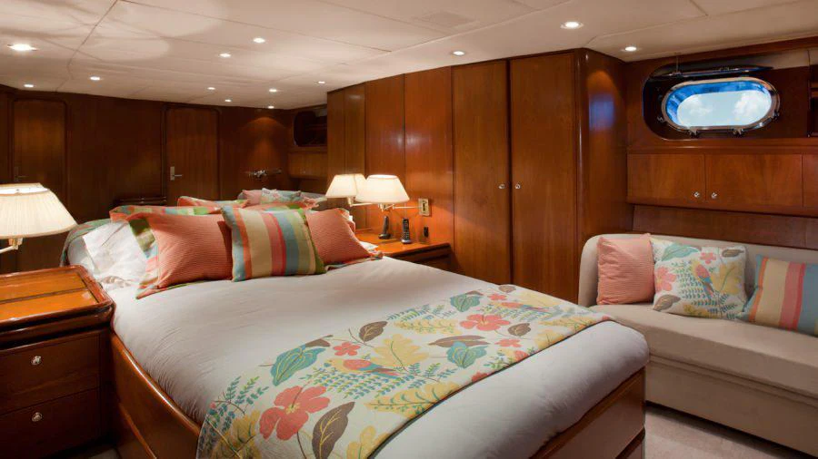 a couple of beds in a hotel room aboard SEAQUELL Yacht for Charter