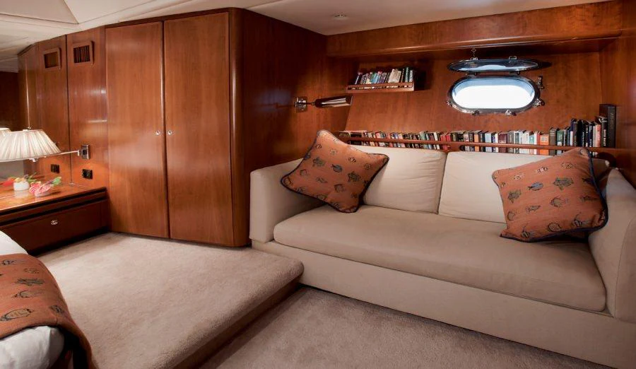 a bed in a room aboard SEAQUELL Yacht for Charter