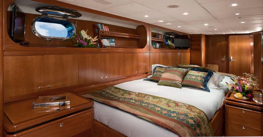 a bed in a room aboard SEAQUELL Yacht for Charter