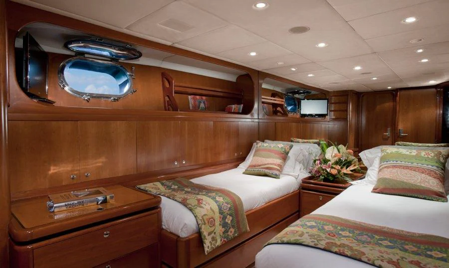 a room with a couple of beds aboard SEAQUELL Yacht for Charter