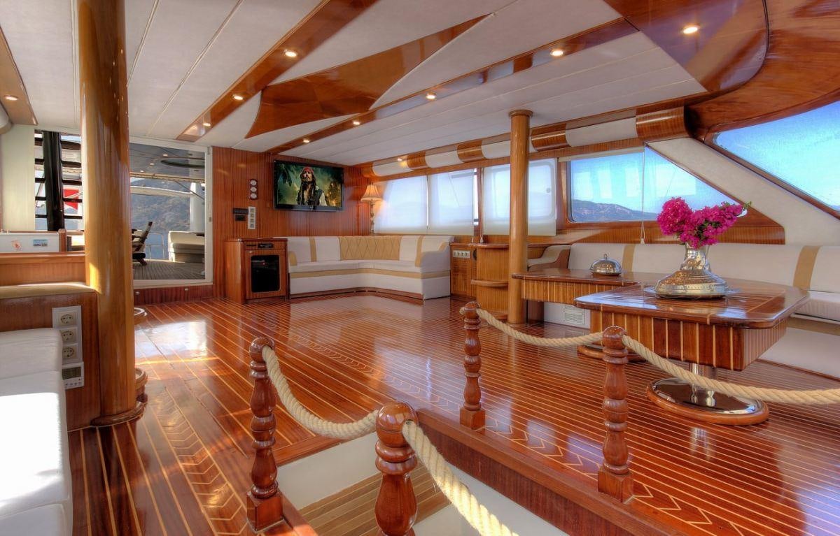 a room with a table and chairs aboard ANGELO II Yacht for Charter