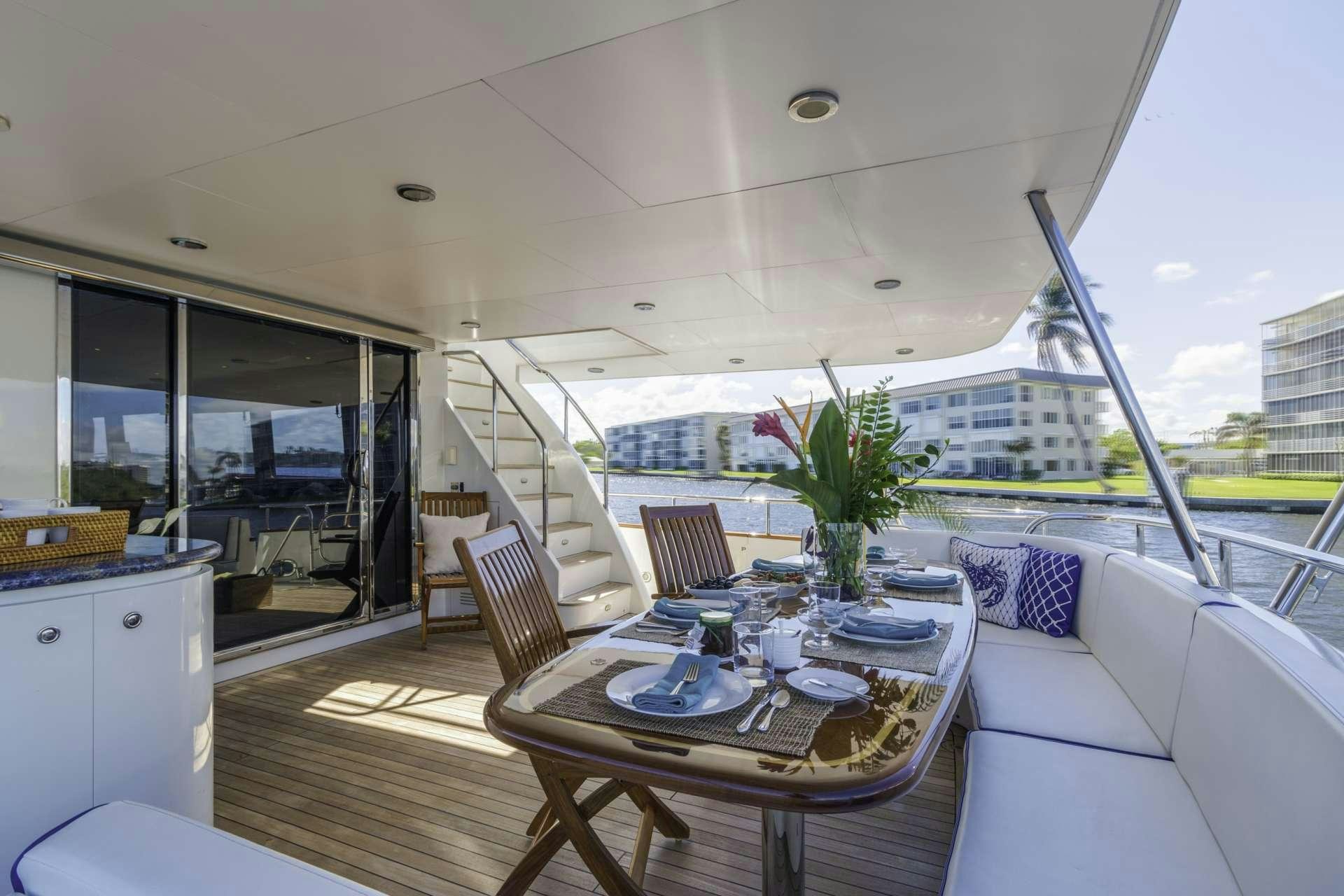a table set for a meal on a deck aboard WINDWARD Yacht for Charter
