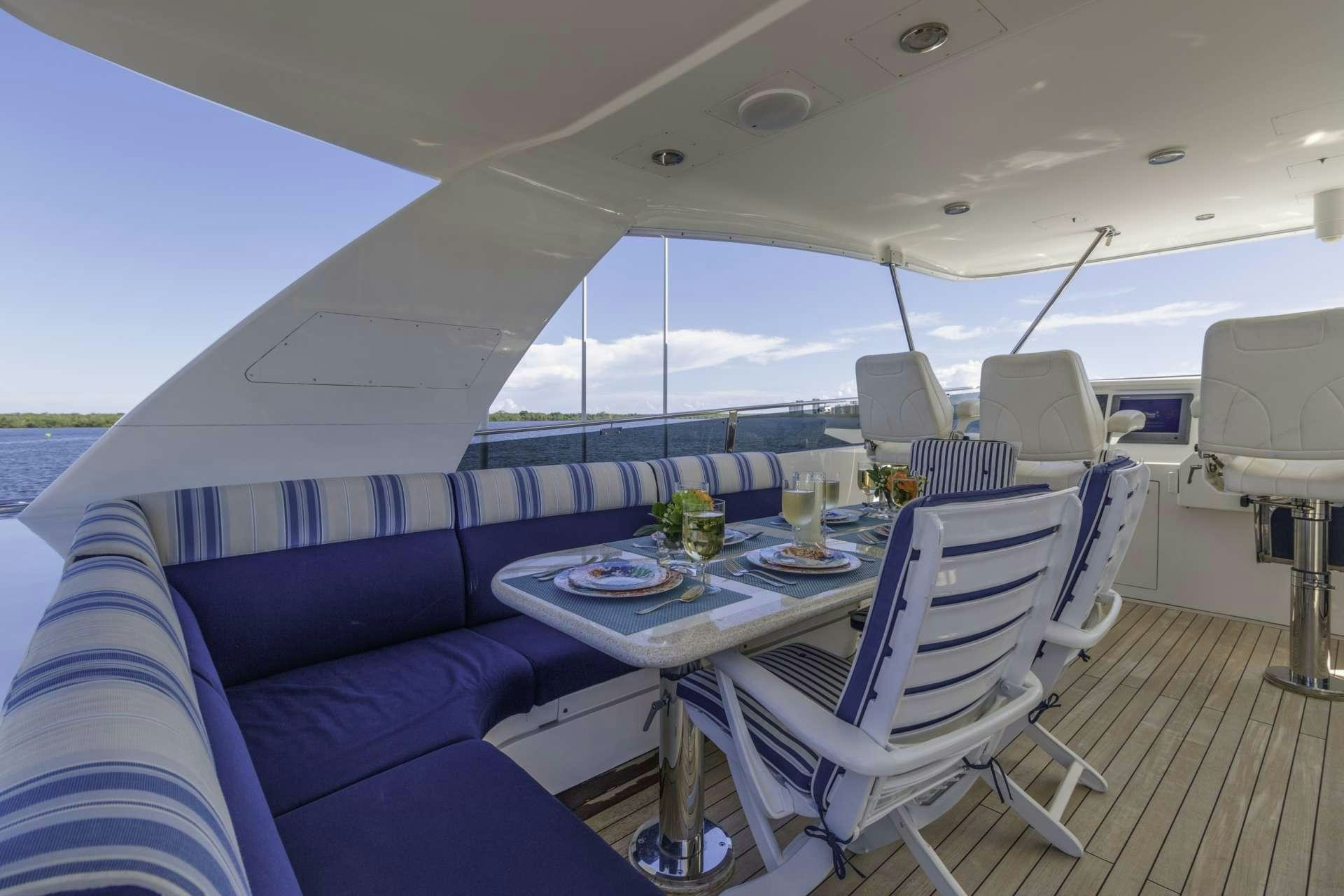 a tent with a table and chairs aboard WINDWARD Yacht for Charter