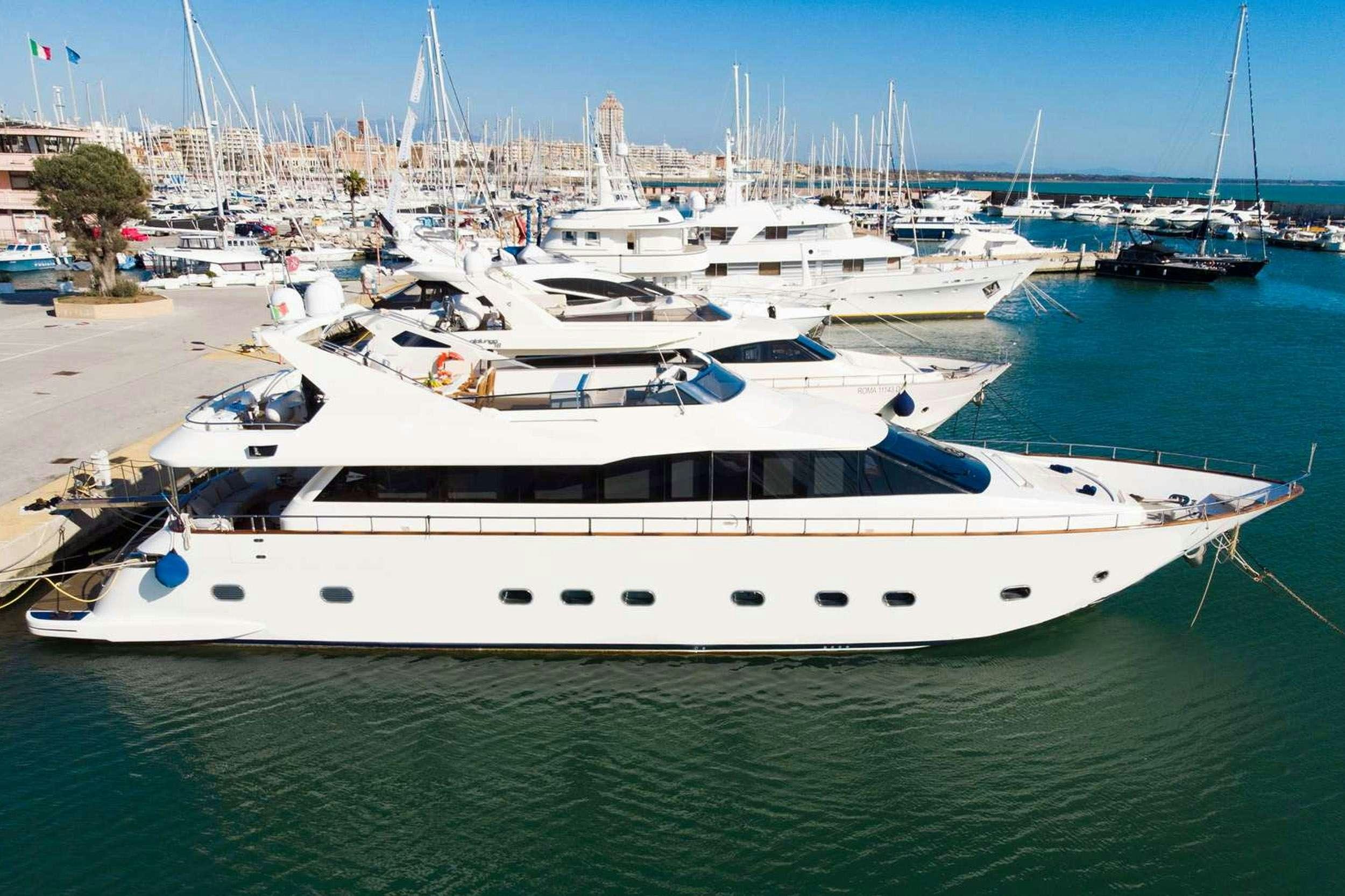 a white yacht in the water aboard FIRST LADY II Yacht for Charter