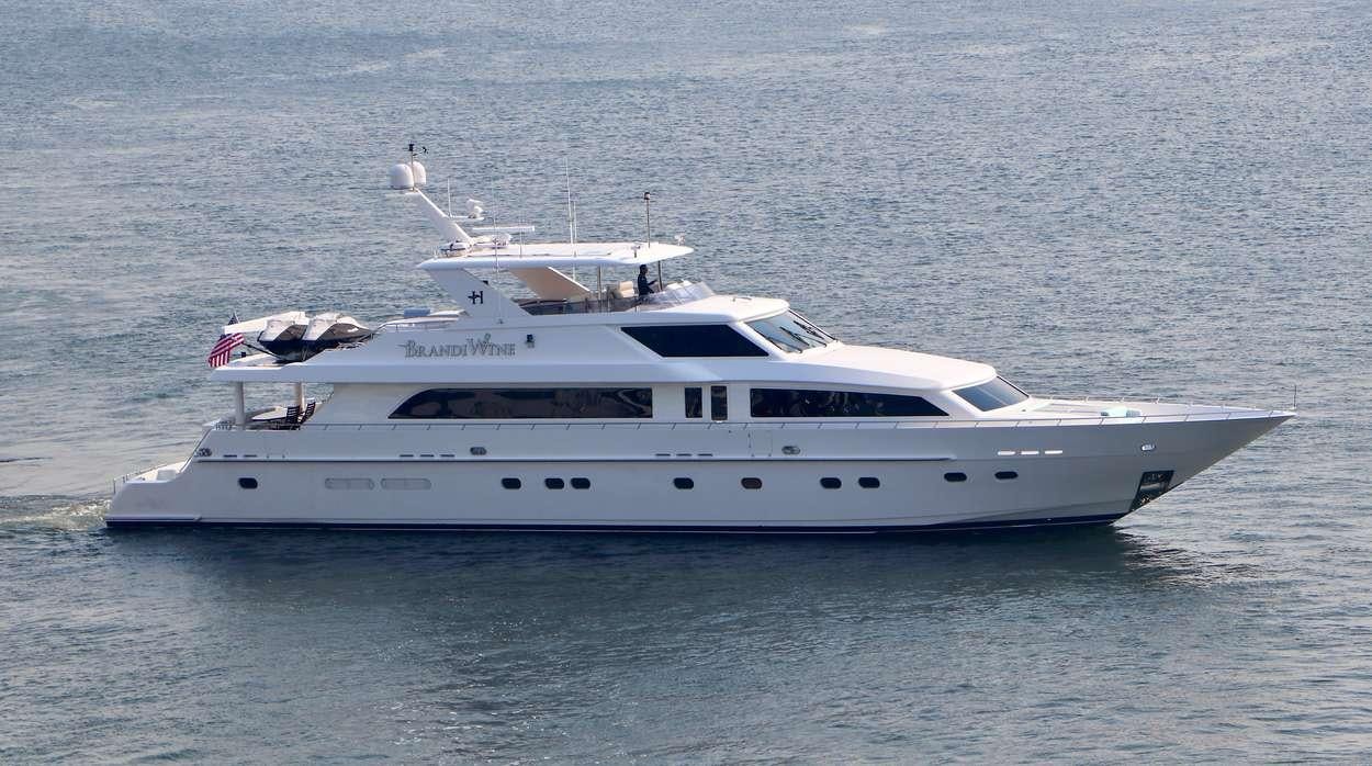 a white yacht in the water aboard BRANDI WINE Yacht for Charter