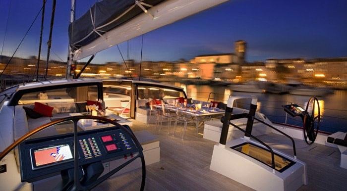 a boat on the water aboard NOMAD IV Yacht for Charter