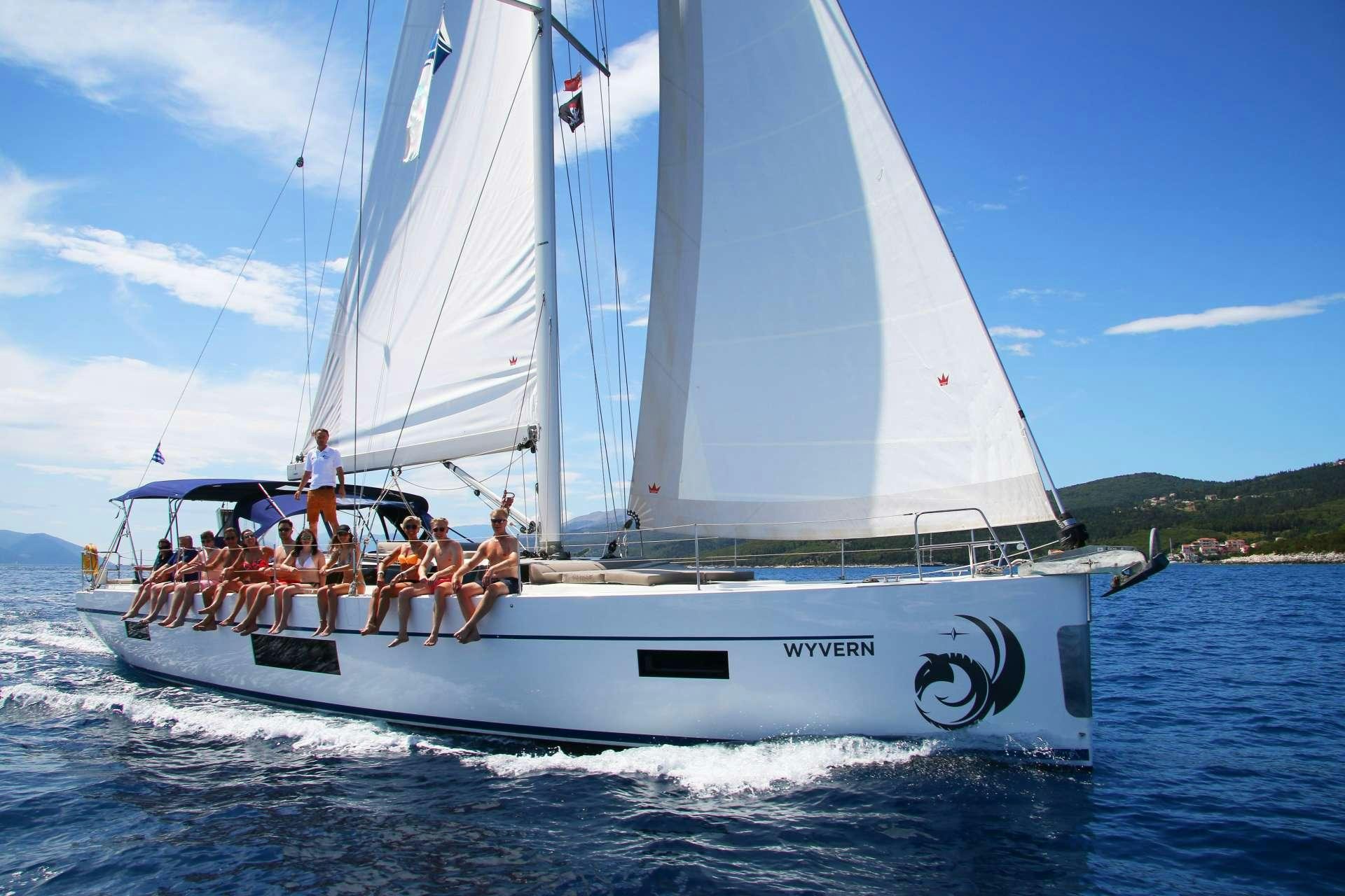 a boat full of people aboard Wyvern Yacht for Charter