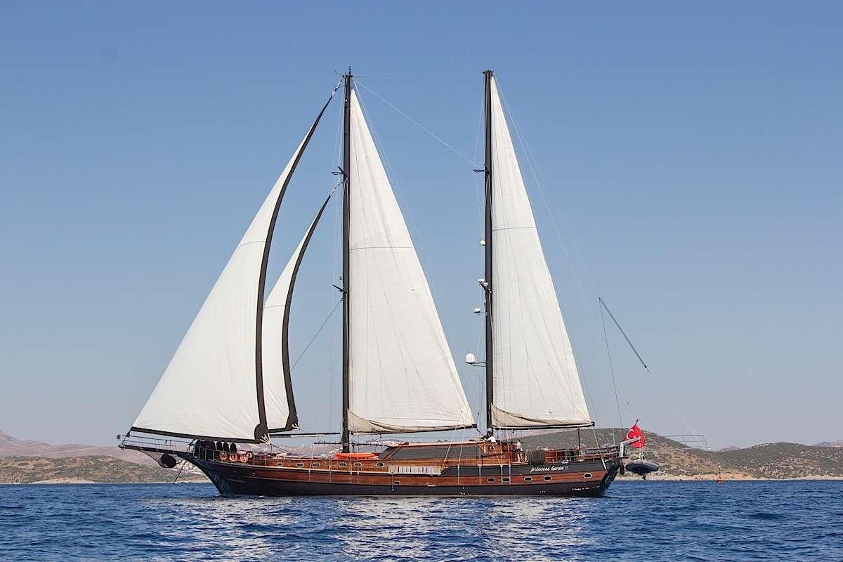 a sailboat on the water aboard PRINCESS KARIA II Yacht for Charter