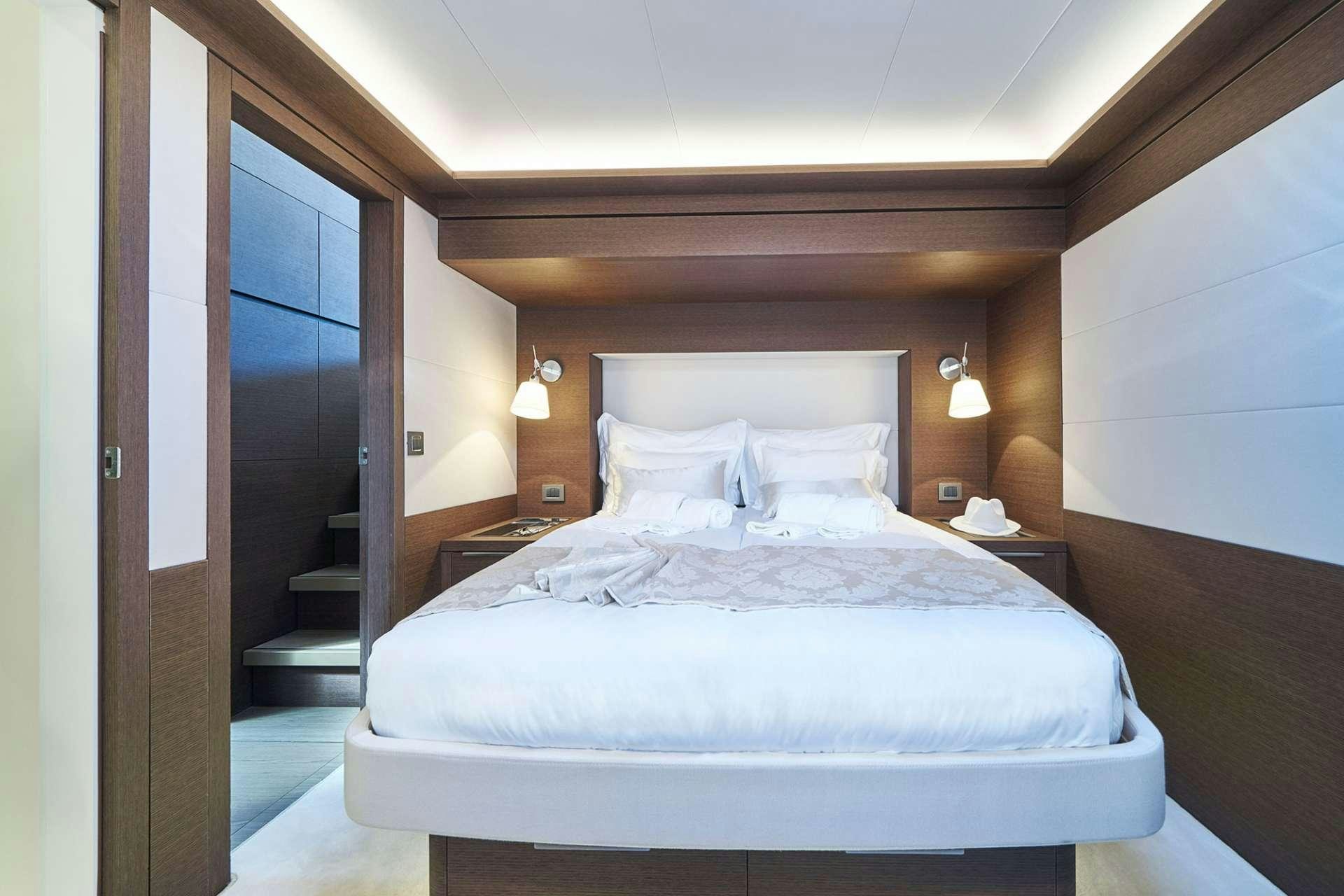 a large bed in a room aboard ADRIATIC DRAGON Yacht for Charter