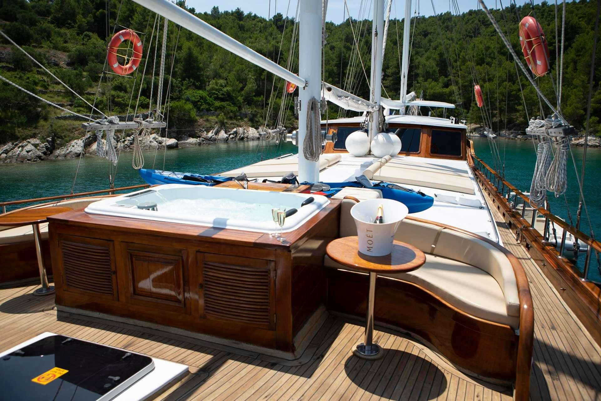 a boat on a dock aboard DOLCE VITA Yacht for Charter