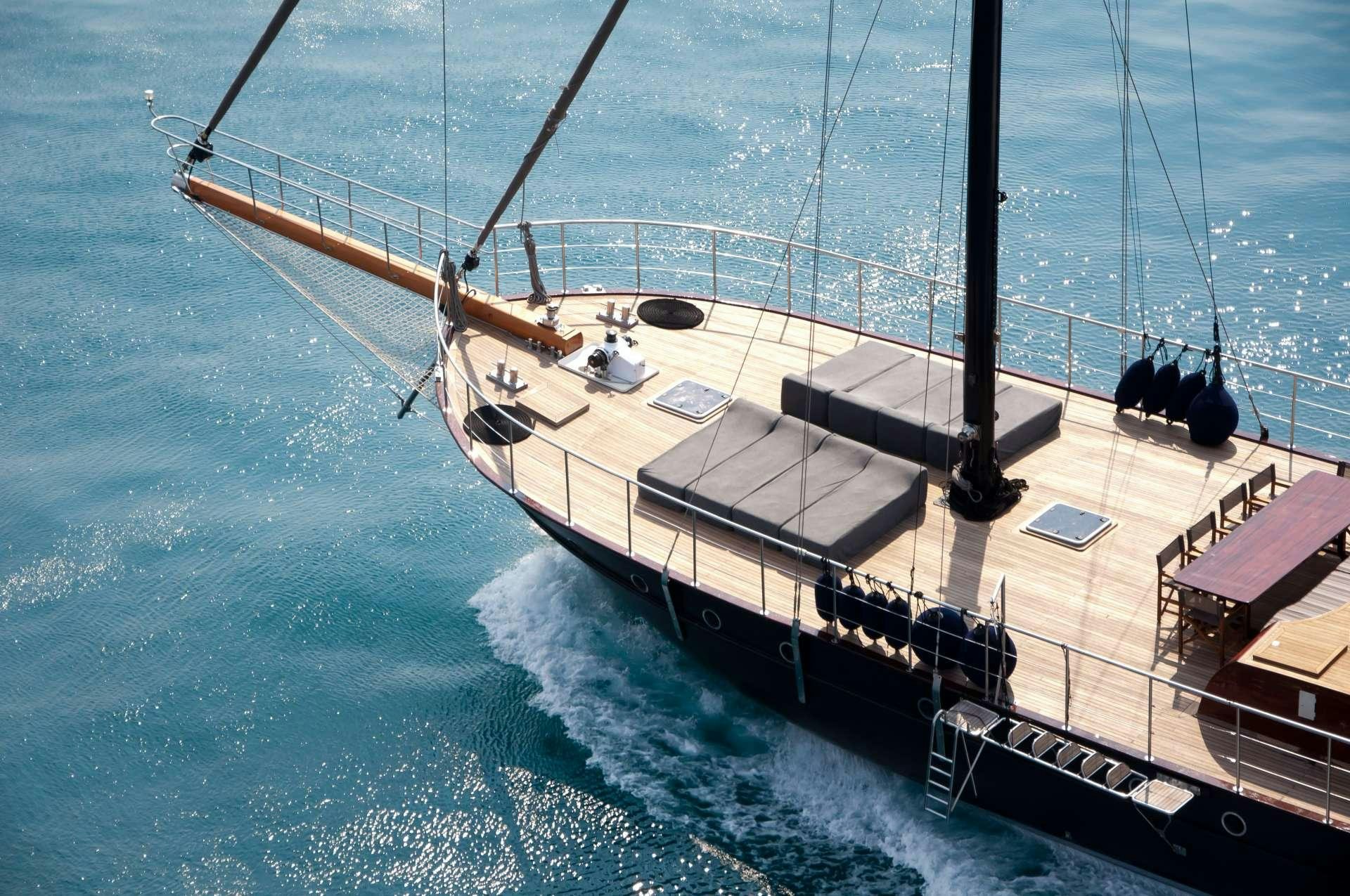 a large ship in the water aboard VITA DOLCE Yacht for Charter