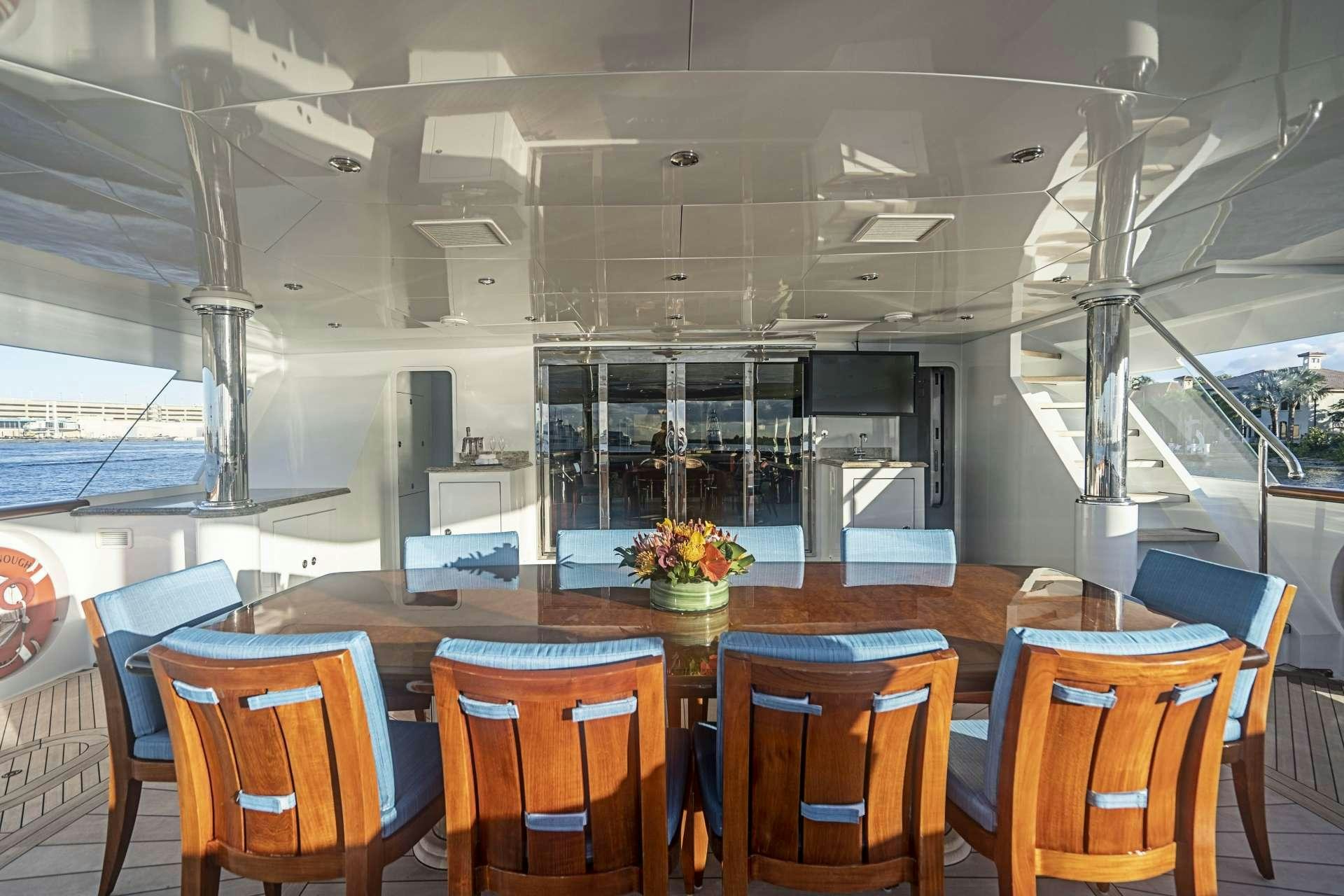 a room with tables and chairs aboard MISS CHRISTINE Yacht for Charter