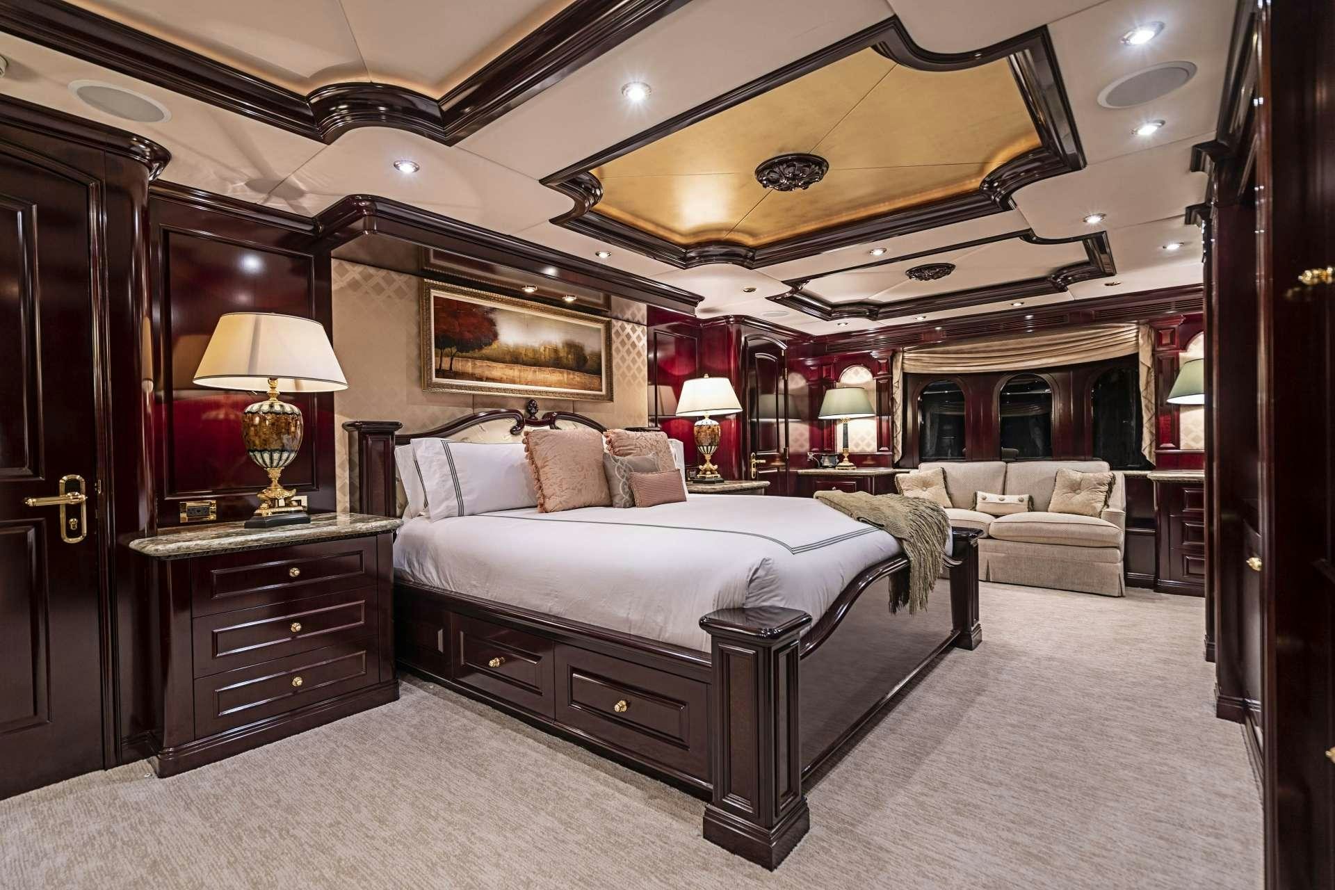 a large bedroom with a large bed aboard MISS CHRISTINE Yacht for Charter