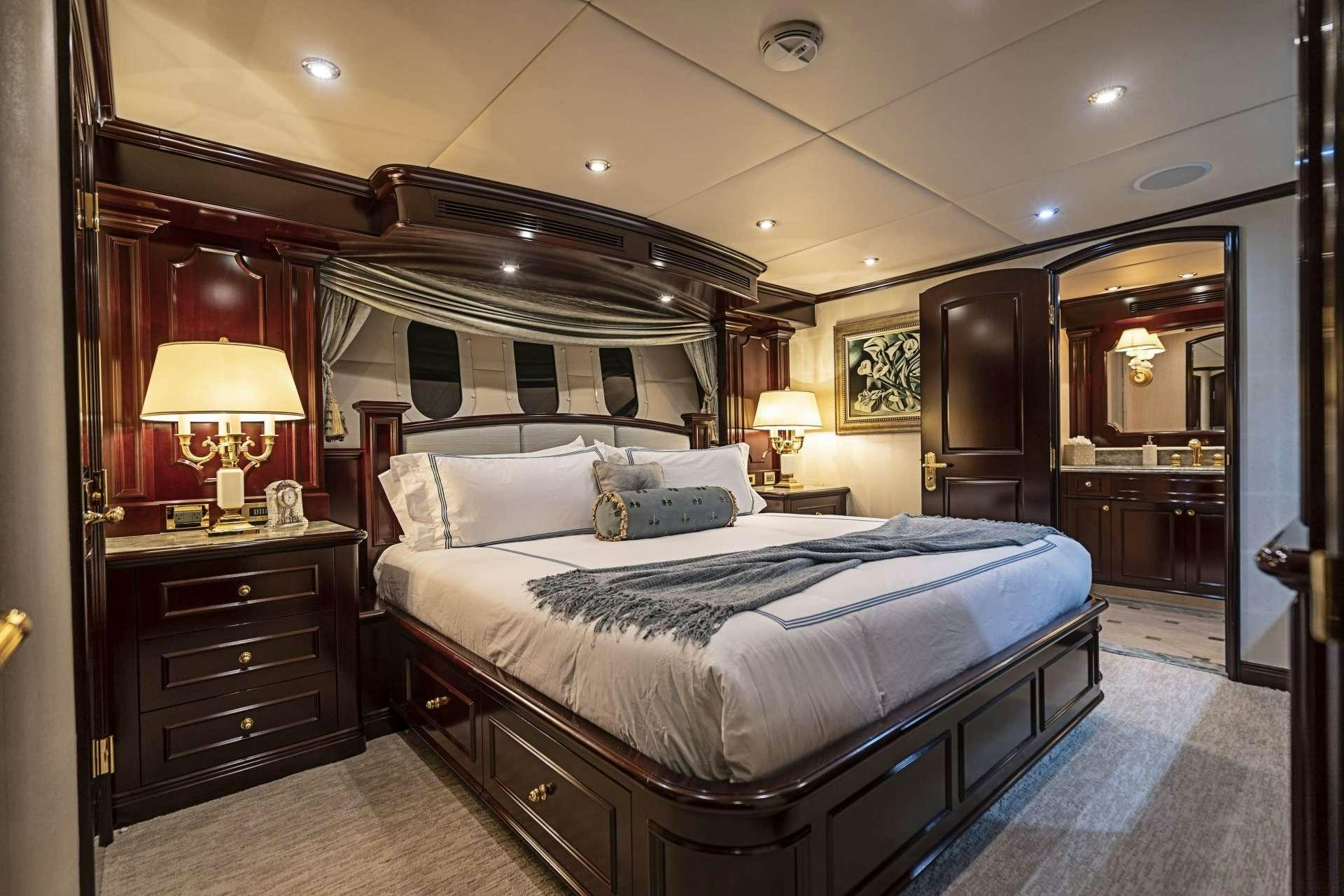 a large bedroom with a large bed aboard MISS CHRISTINE Yacht for Charter