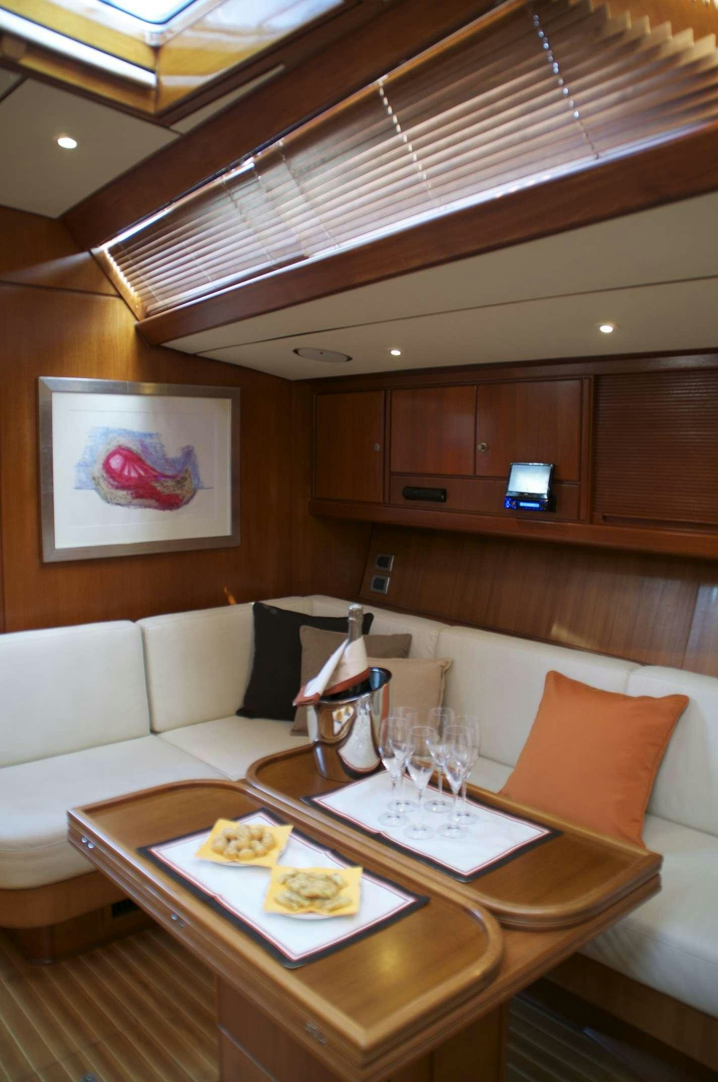 a table with food on it aboard VOLADOR Yacht for Charter
