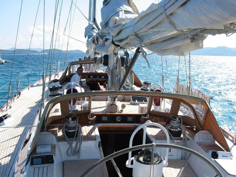 a couple of people on a boat aboard VOLADOR Yacht for Charter