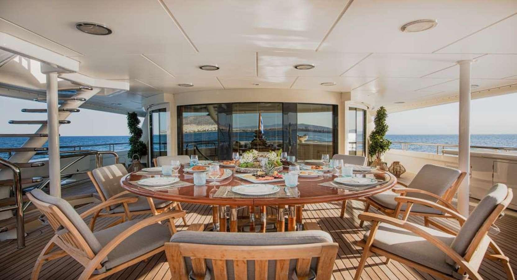 a table set for a meal on a boat aboard MARLA Yacht for Charter