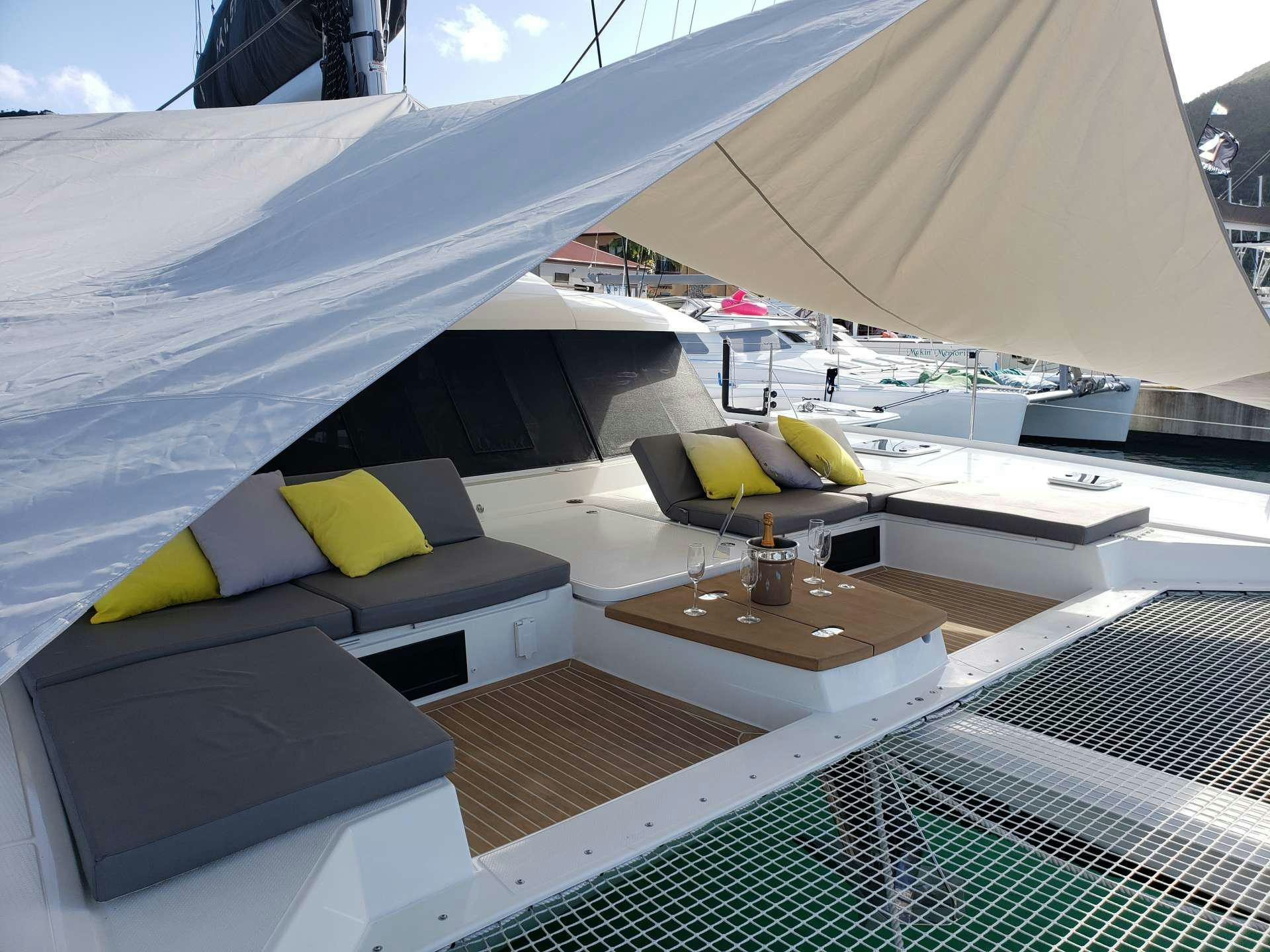 a room with a large tent aboard Ghost Yacht for Charter