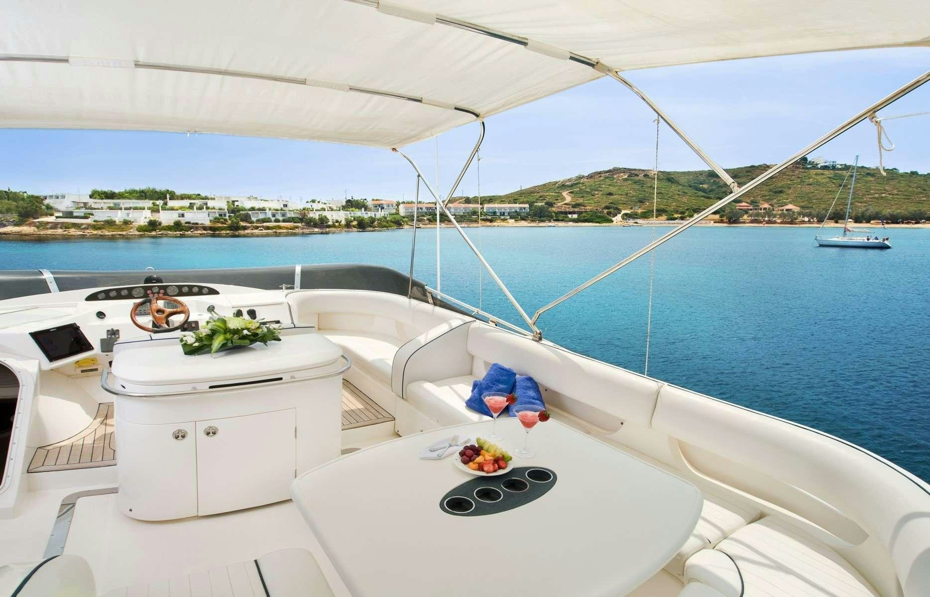 a white boat with plants on it aboard FAST BREAK Yacht for Charter