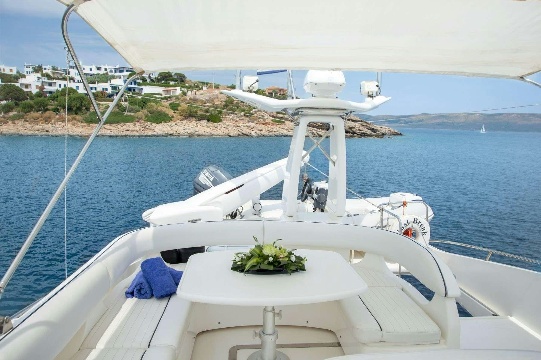 a white boat with plants on it aboard FAST BREAK Yacht for Charter