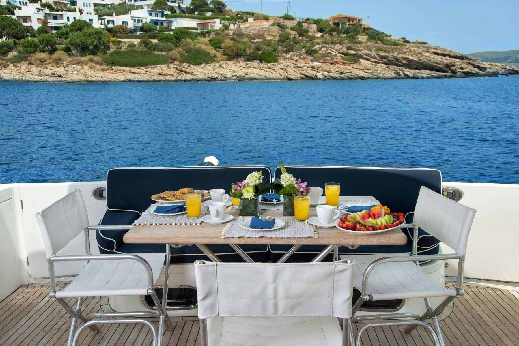 a table with food on it aboard FAST BREAK Yacht for Charter