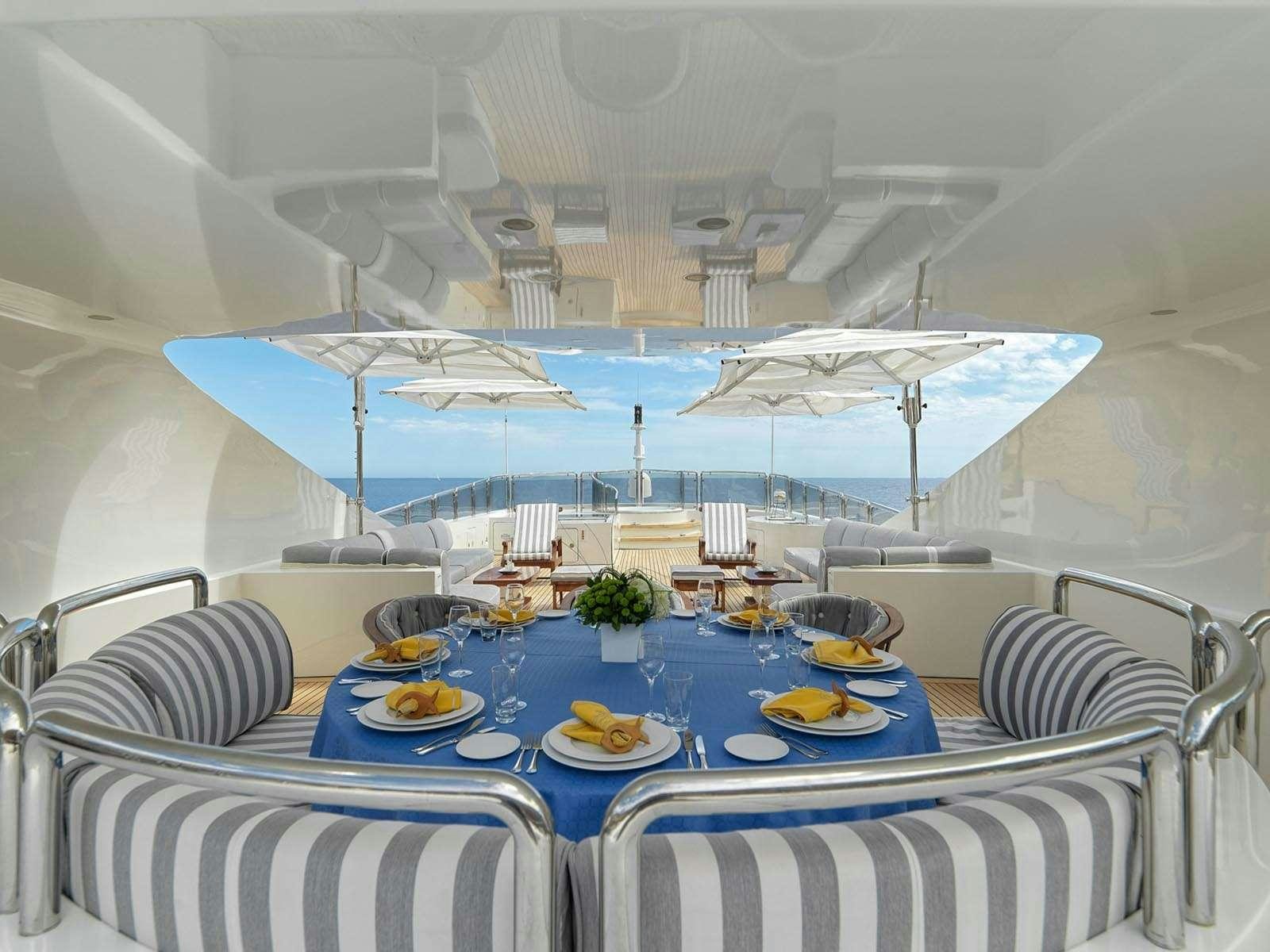 a table set for a meal aboard ALEXANDRA Yacht for Charter