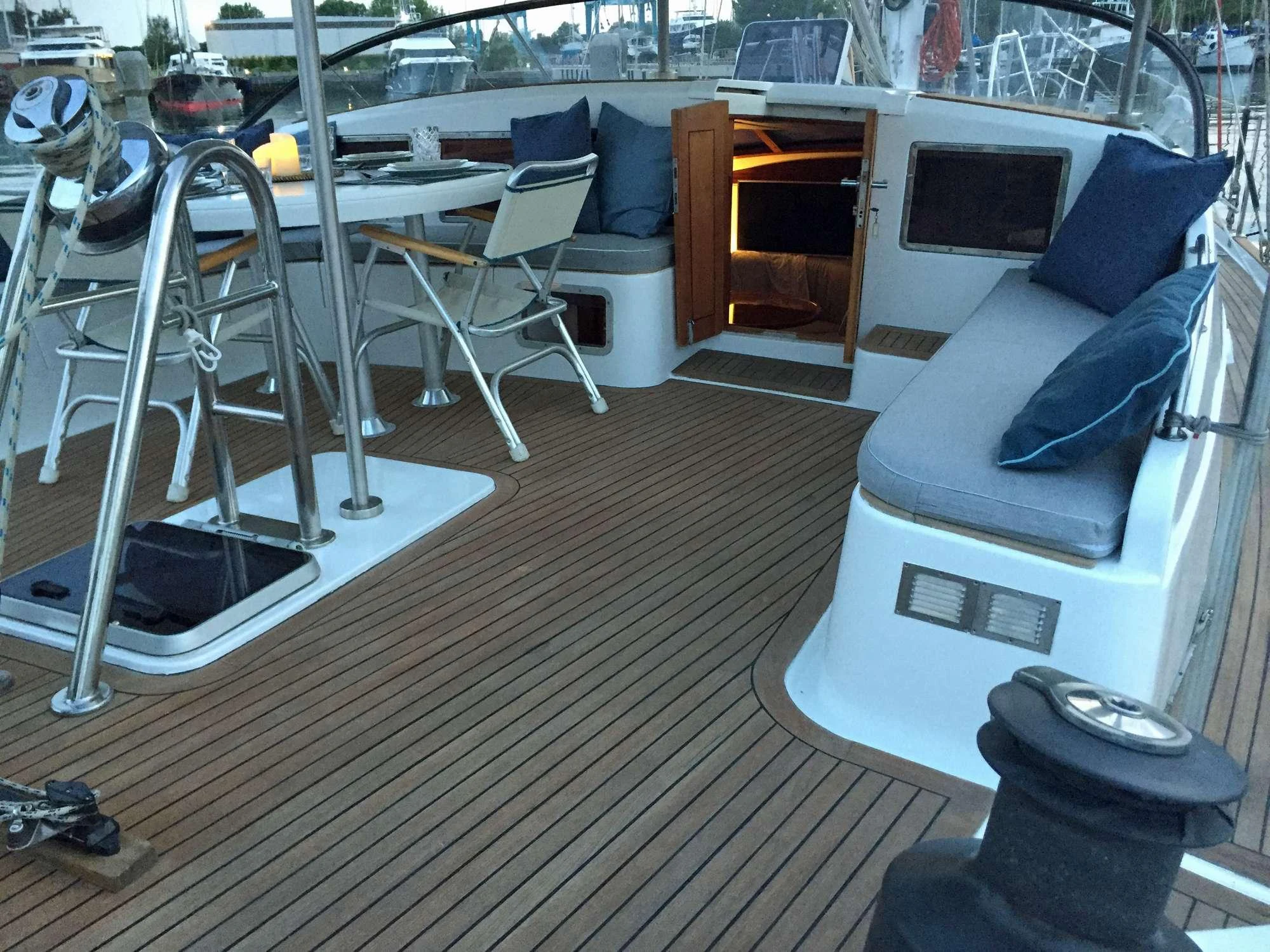 a boat on a deck aboard Bellacha Yacht for Charter