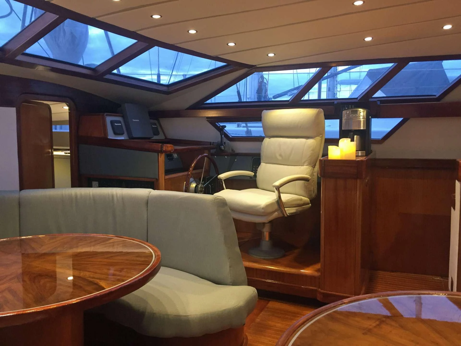 a room with a table and chairs aboard Bellacha Yacht for Charter