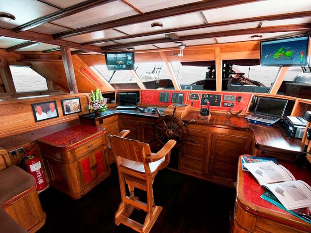 a room with a desk and chairs aboard MANTAMAE Yacht for Charter