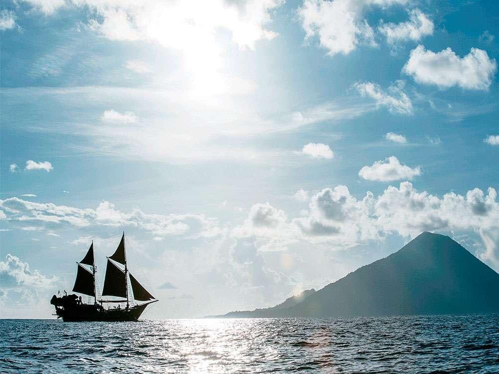 a sailboat in the water aboard MANTAMAE Yacht for Charter