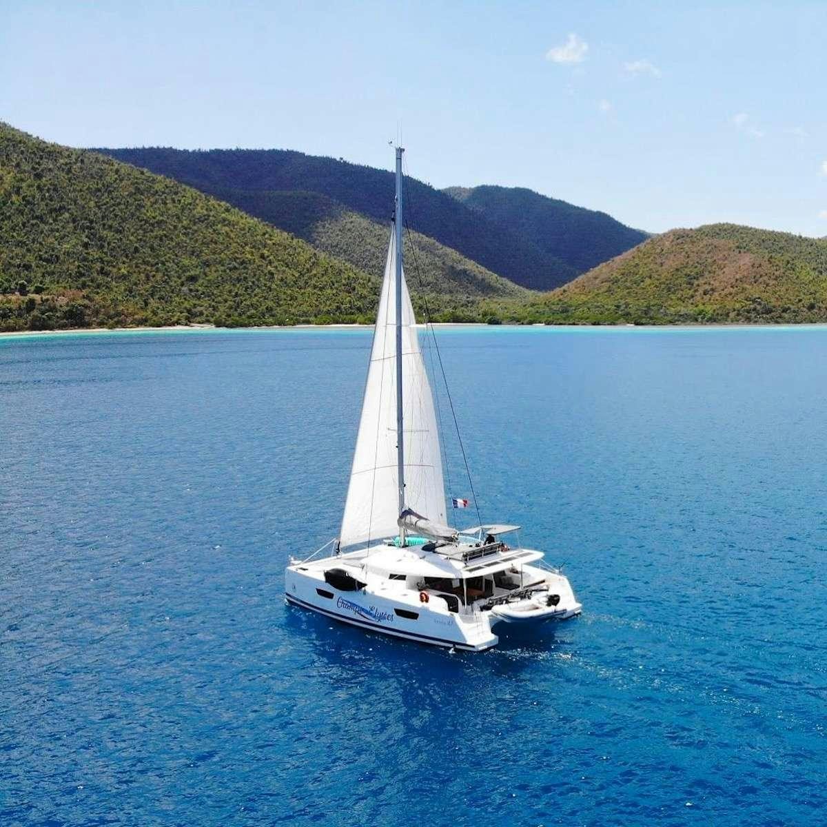 a boat sailing on the water aboard CHAMPS ELYSEES Yacht for Charter