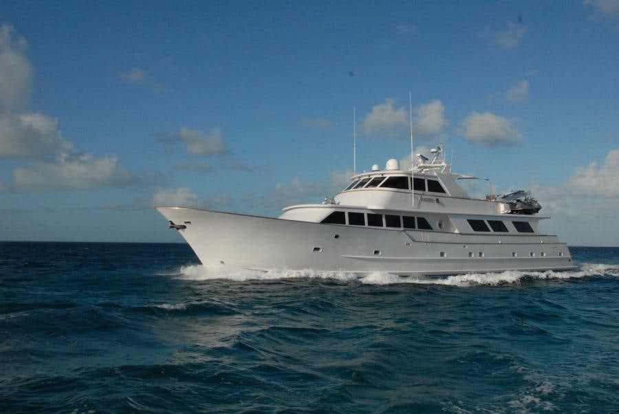 a white yacht in the water aboard KALEEN Yacht for Charter