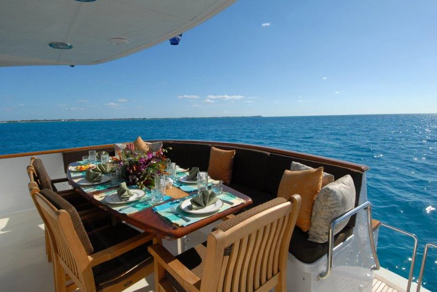 a table on a boat aboard KALEEN Yacht for Charter