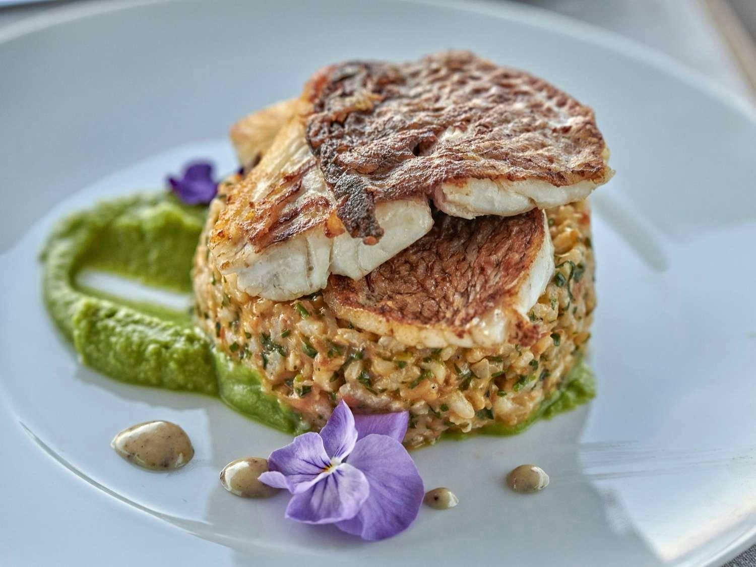 a plate of food aboard JULIE M Yacht for Charter