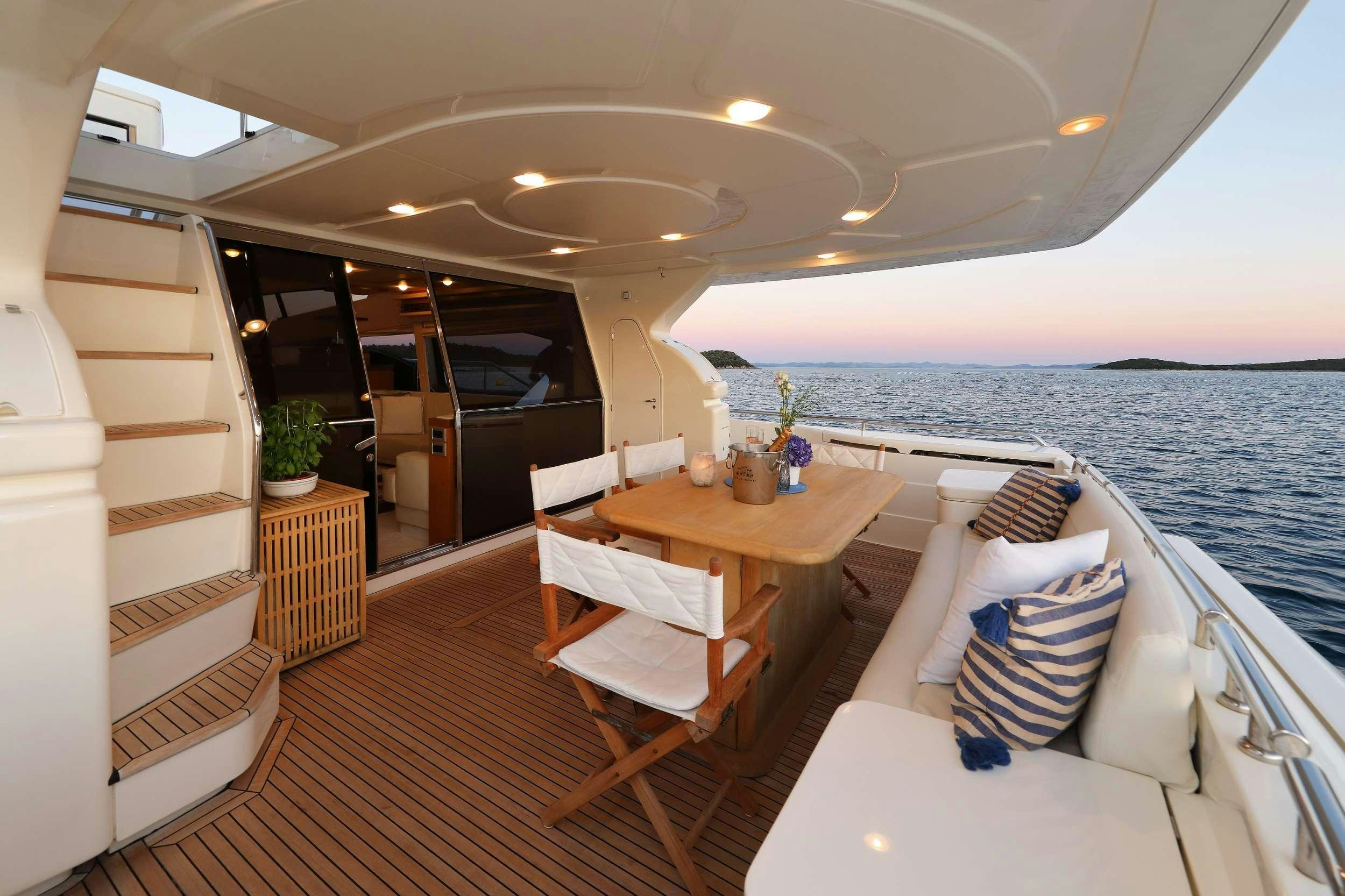 a room with a table and chairs aboard dominique Yacht for Charter