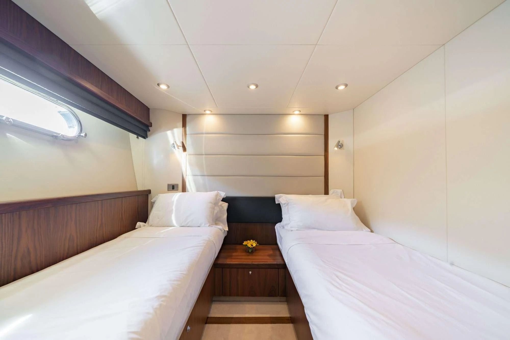 a room with two beds aboard LAZY P Yacht for Charter