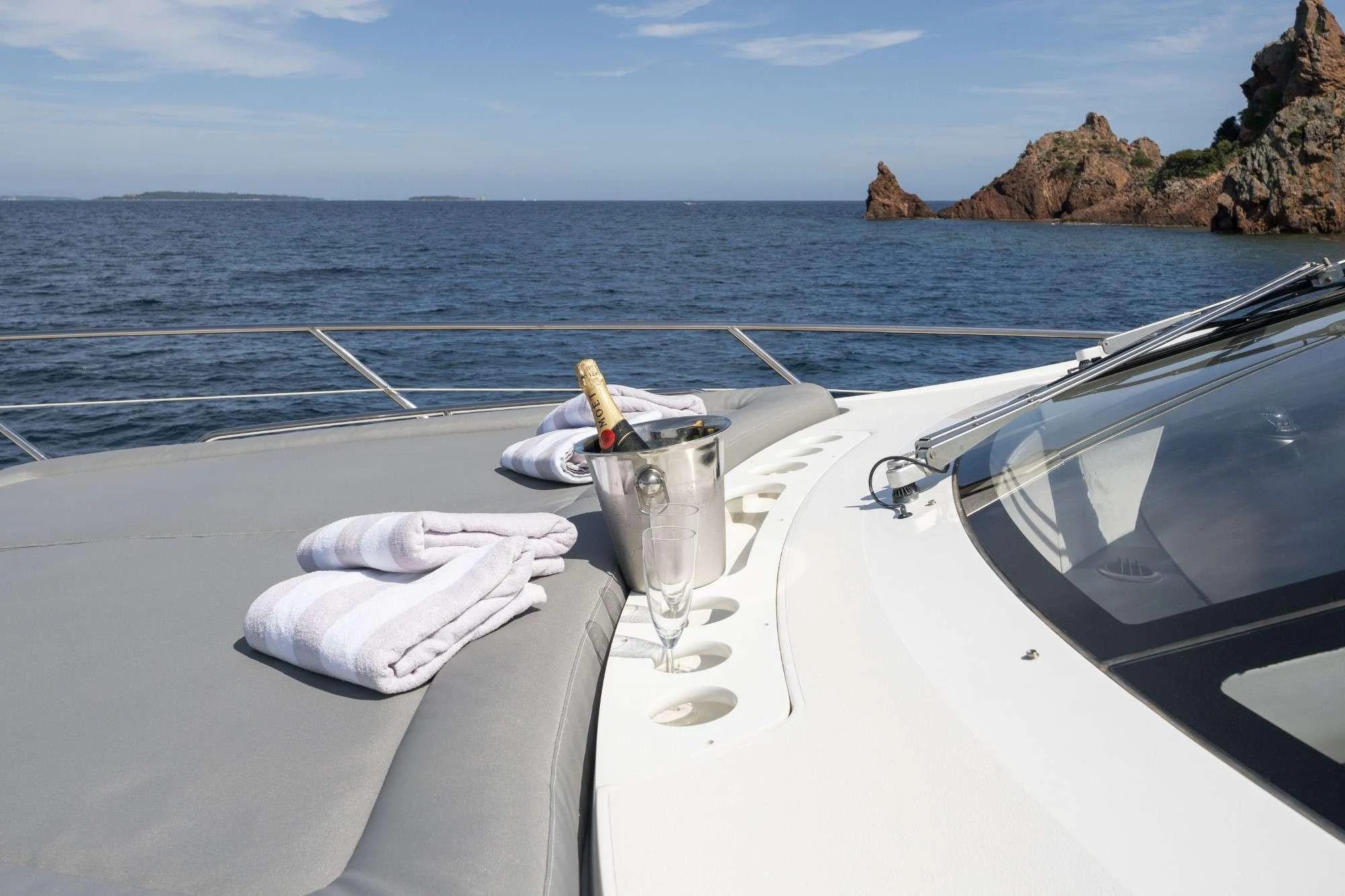 a boat with a towel on it aboard LAZY P Yacht for Charter