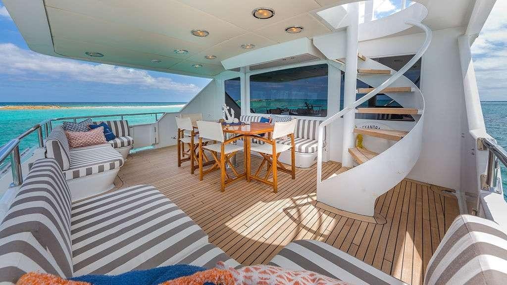 a boat with a table and chairs aboard ALEXANDRA JANE Yacht for Charter