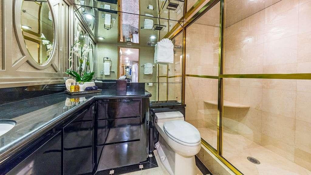 a bathroom with a glass counter aboard ALEXANDRA JANE Yacht for Charter