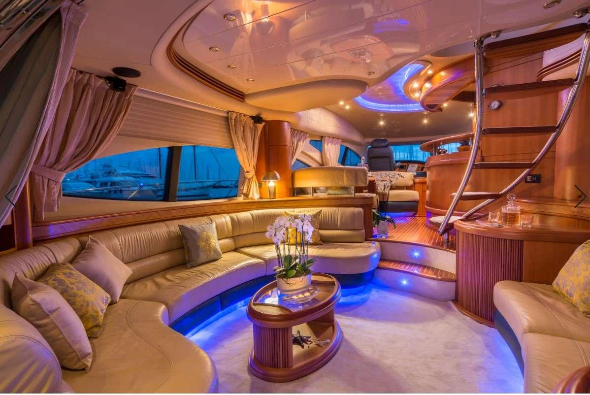 a living room with a large window aboard ALMAZ Yacht for Charter