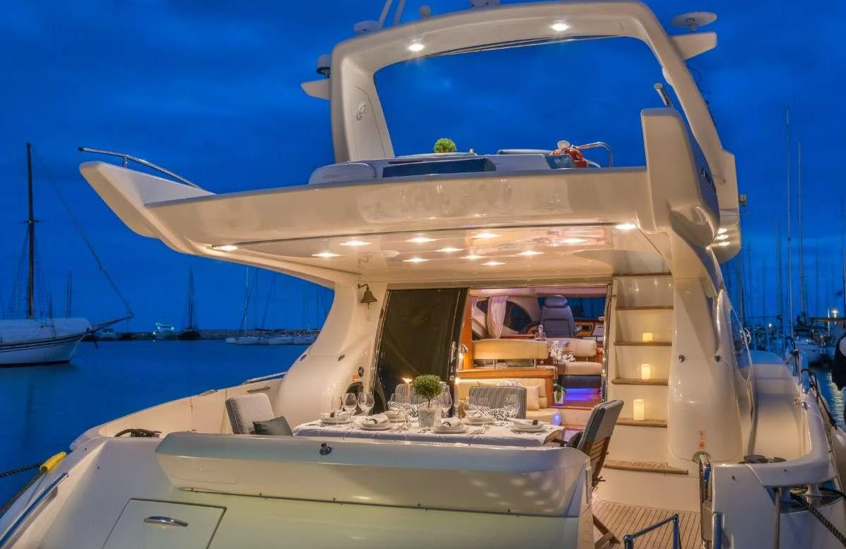 a boat with a large white object on the front aboard ALMAZ Yacht for Charter