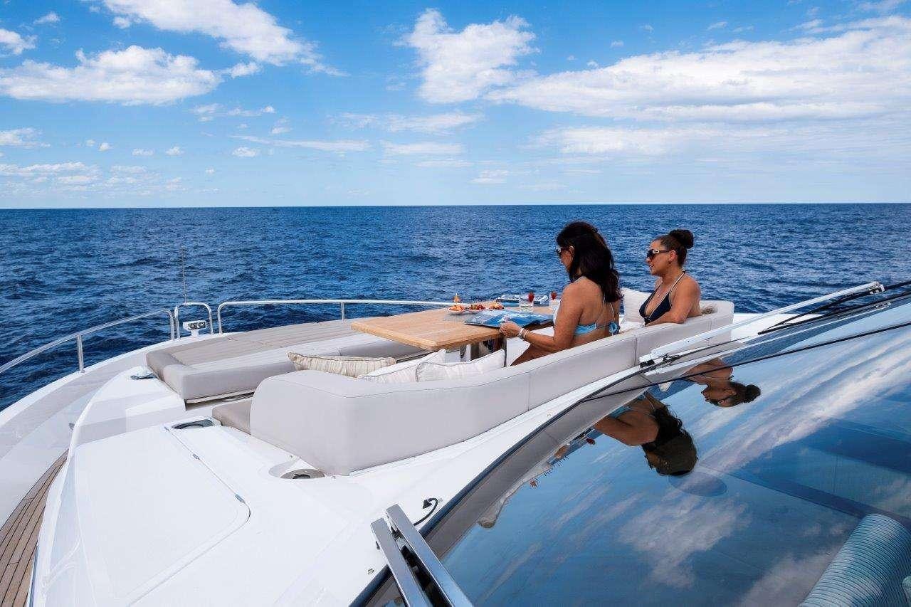 a group of people sitting on a boat in the water aboard GOLDEN OURS Yacht for Charter