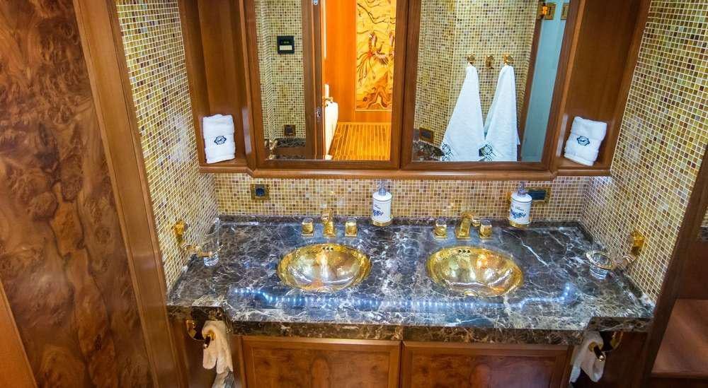 a bathroom with two sinks aboard MILAYA Yacht for Charter