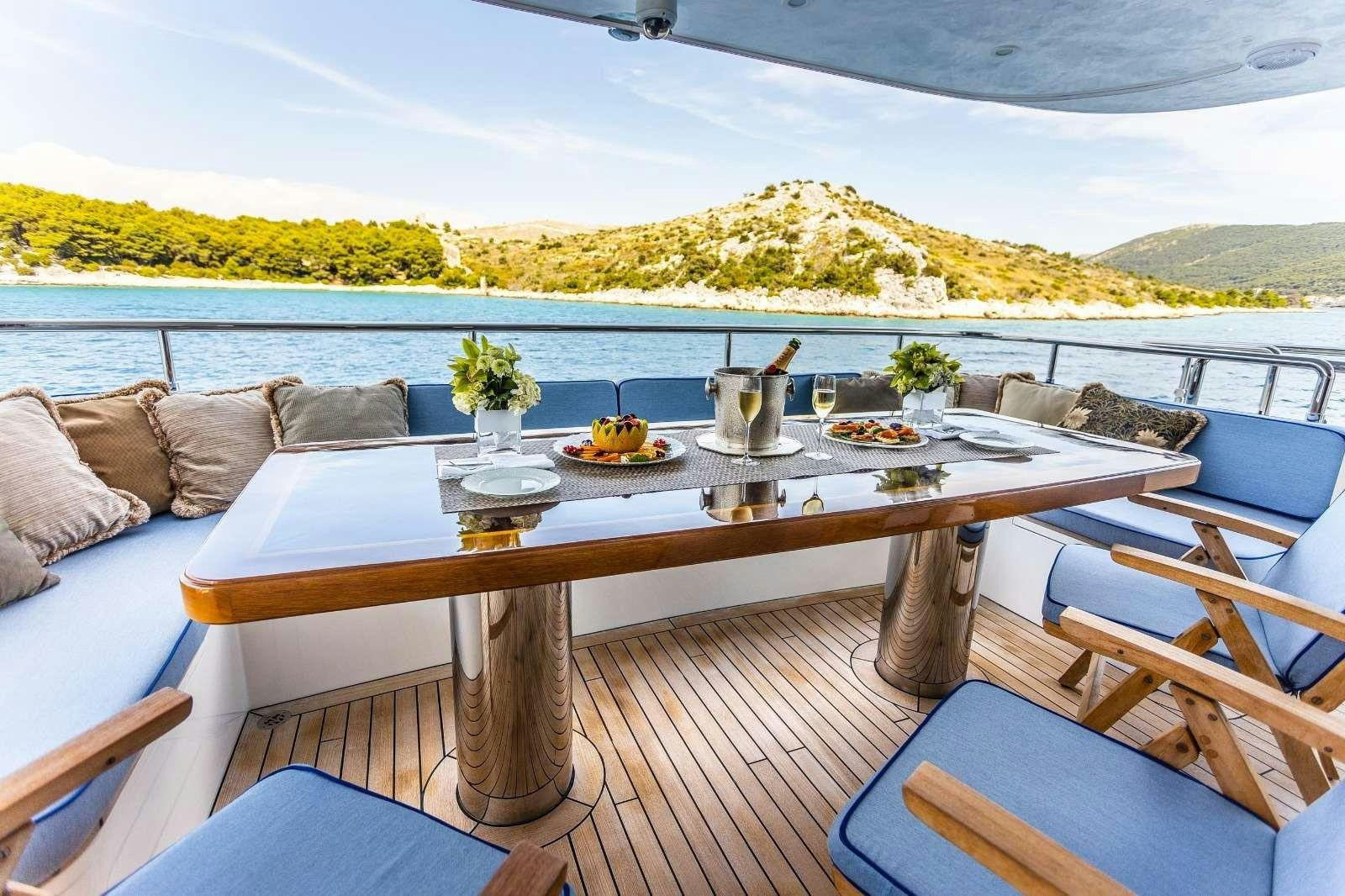 a table with food on it aboard MILAYA Yacht for Charter